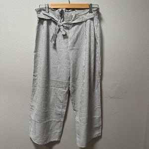 white with black pinstripe capris